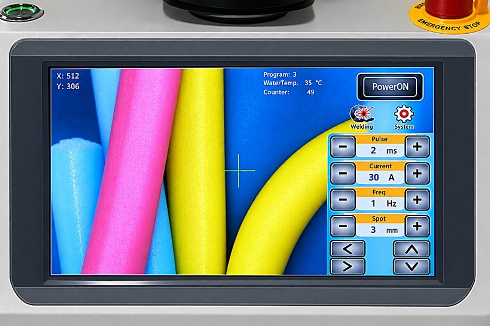MaxLase control screen showing weld parameters